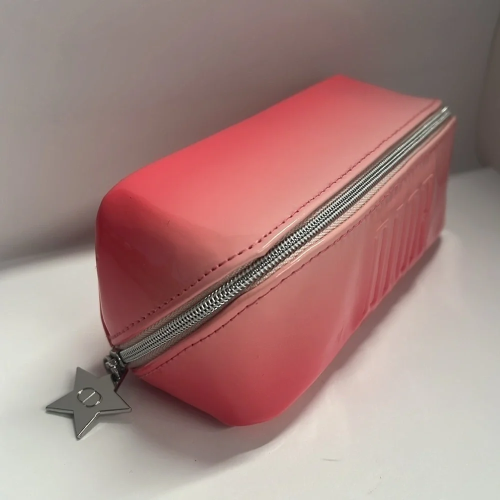 Dior Pink Gradient Patent Zip Logo Clutch Pouch